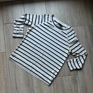 White/Black Striped Sweater Top - Soft Material - Women's Size Large
